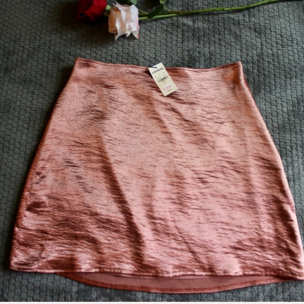 NWT Rose Gold Satin Mini Skirt | Pink high waisted